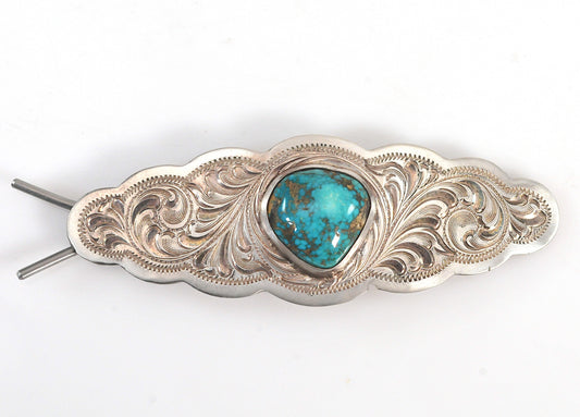 AS IS - Artisan Sterling Silver Southwestern Turquoise Barrette, Signed Hair Clip
