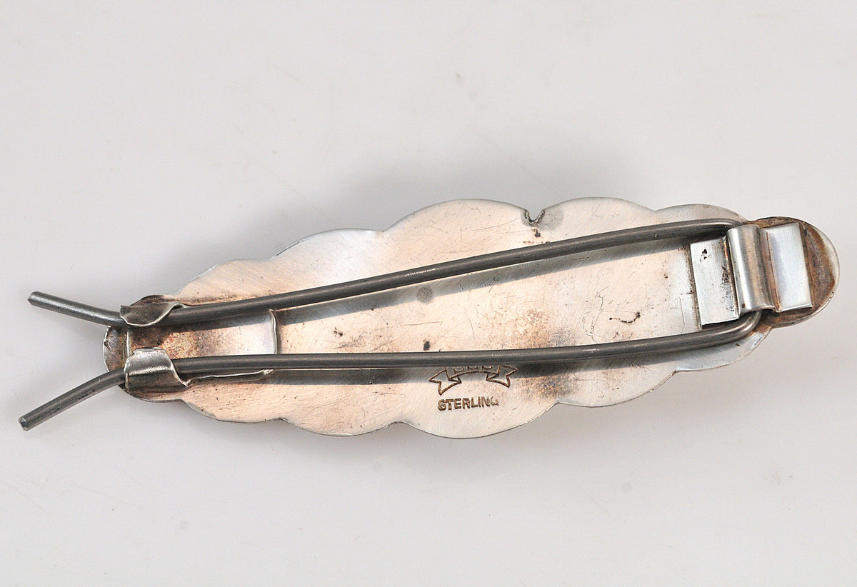 Artisan Sterling Silver Southwestern Turquoise Barrette, Signed Hair Clip