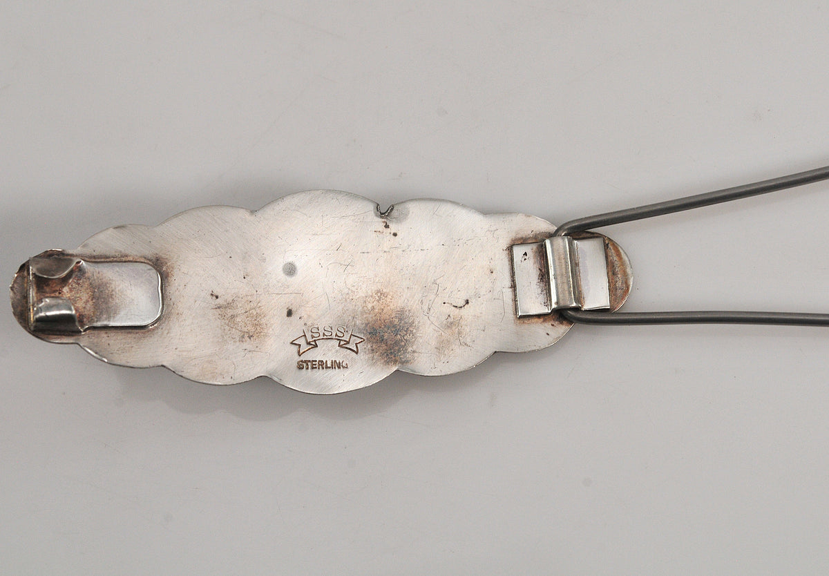 Artisan Sterling Silver Southwestern Turquoise Barrette, Signed Hair Clip