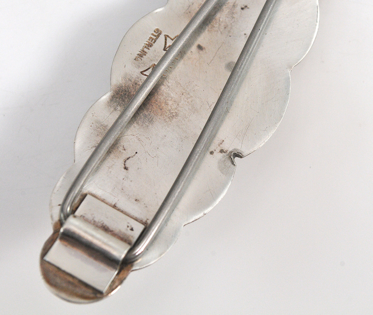 Artisan Sterling Silver Southwestern Turquoise Barrette, Signed Hair Clip