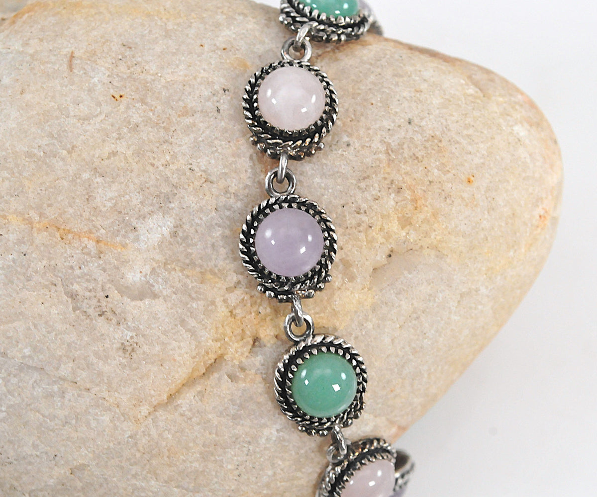 Carol Felley Sterling Silver Rose Quartz Jade Bracelet