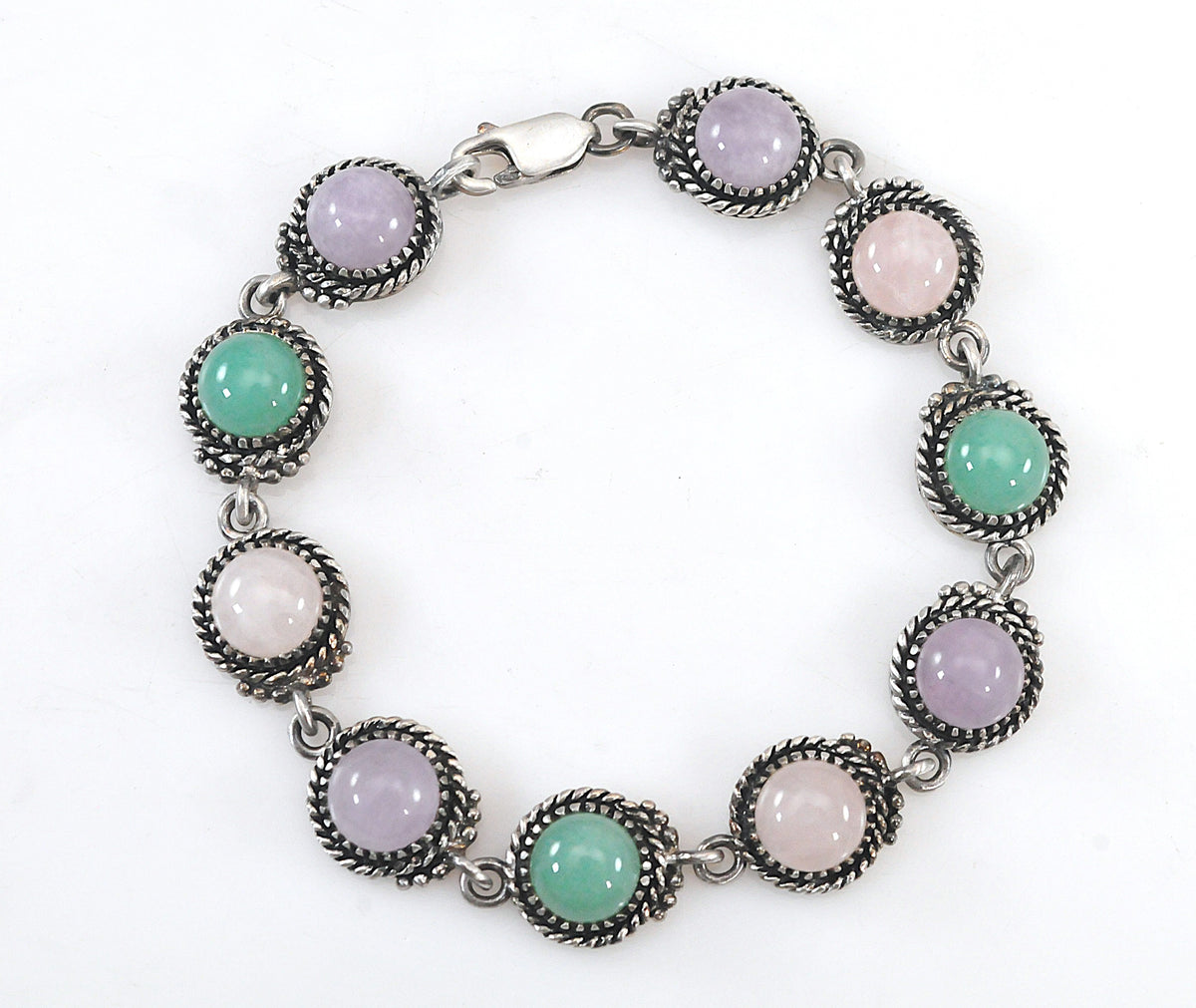 Carol Felley Sterling Silver Rose Quartz Jade Bracelet