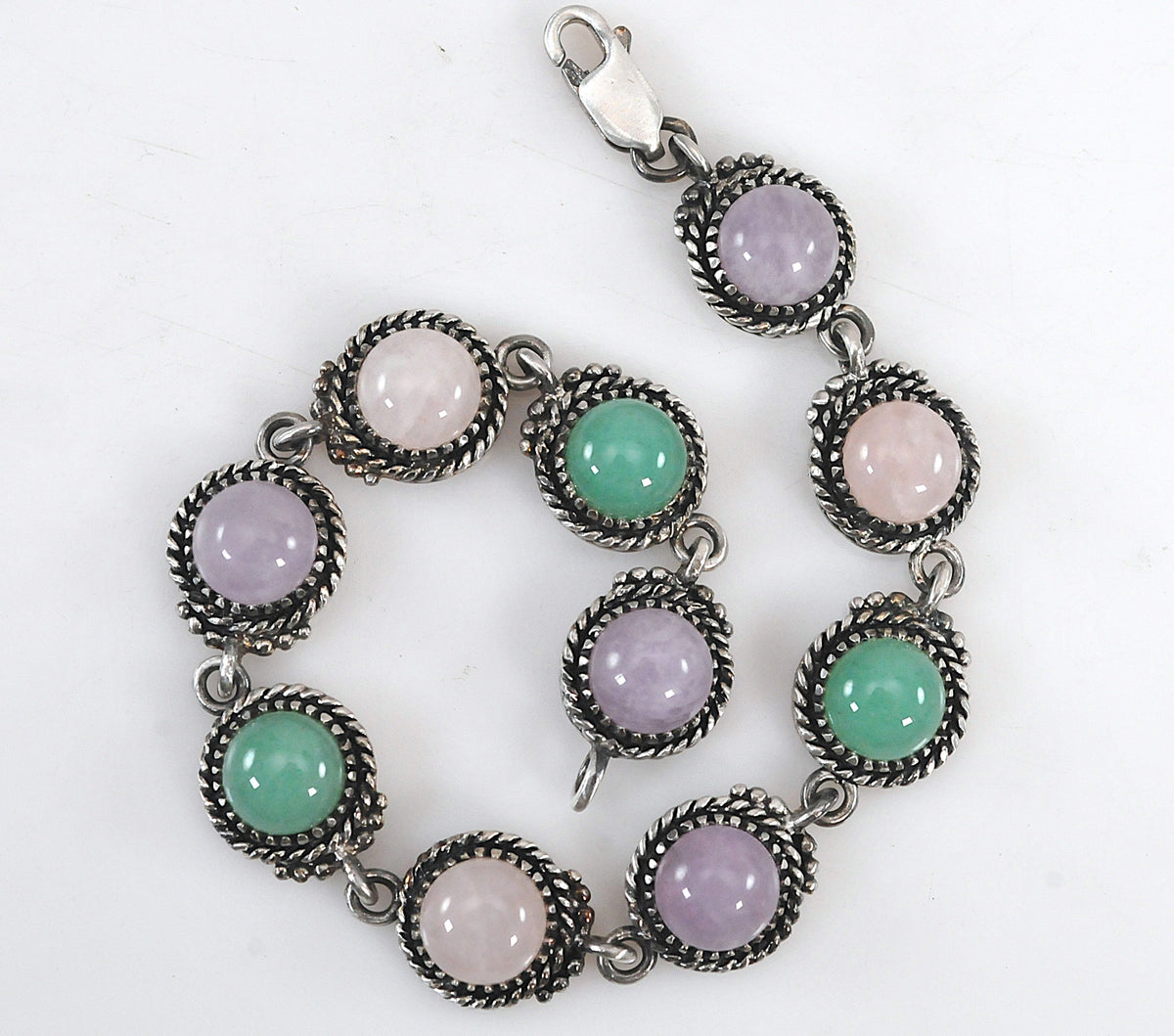 Carol Felley Sterling Silver Rose Quartz Jade Bracelet