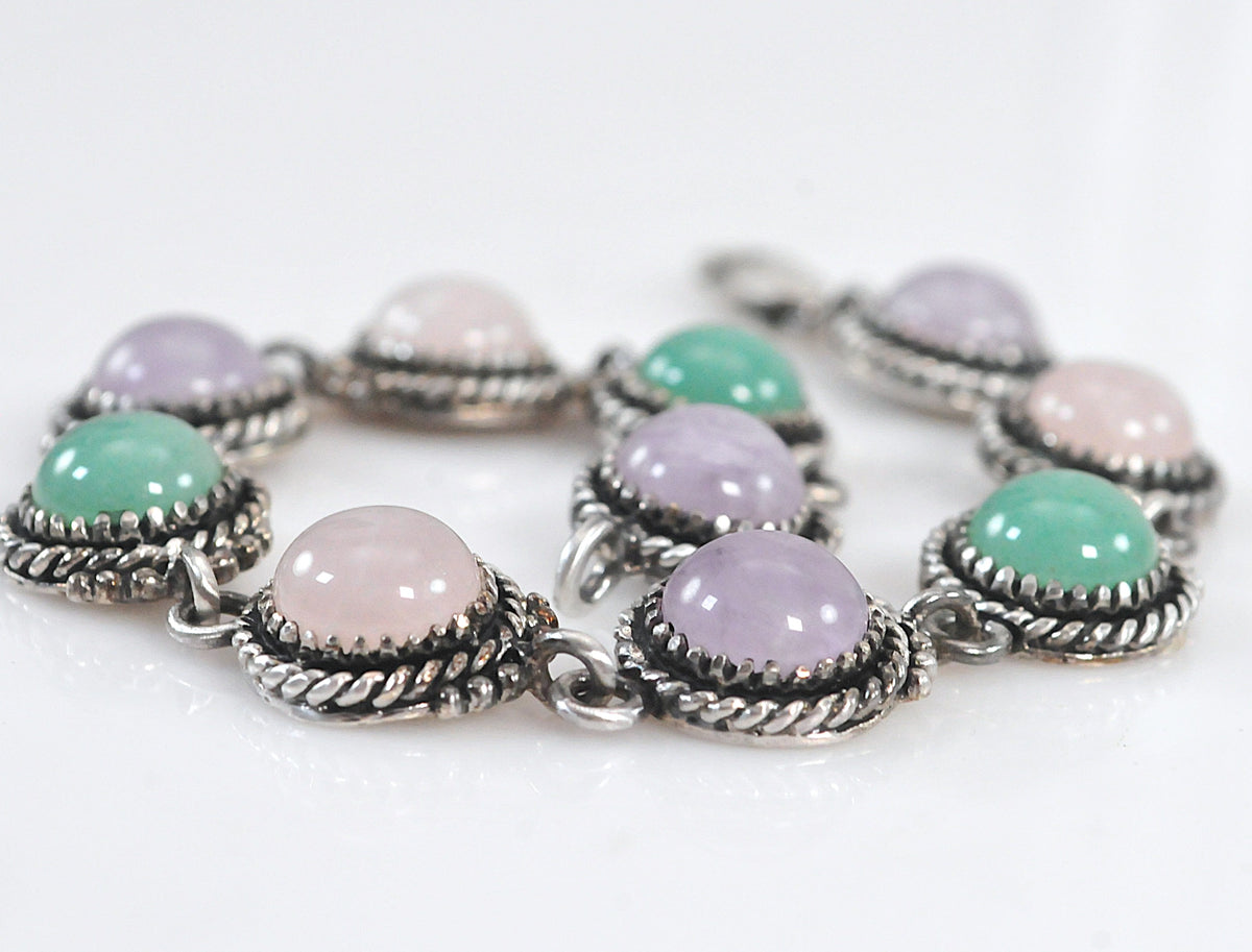 Carol Felley Sterling Silver Rose Quartz Jade Bracelet