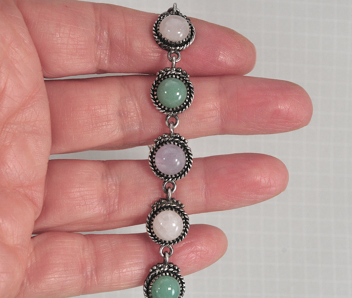 Carol Felley Sterling Silver Rose Quartz Jade Bracelet