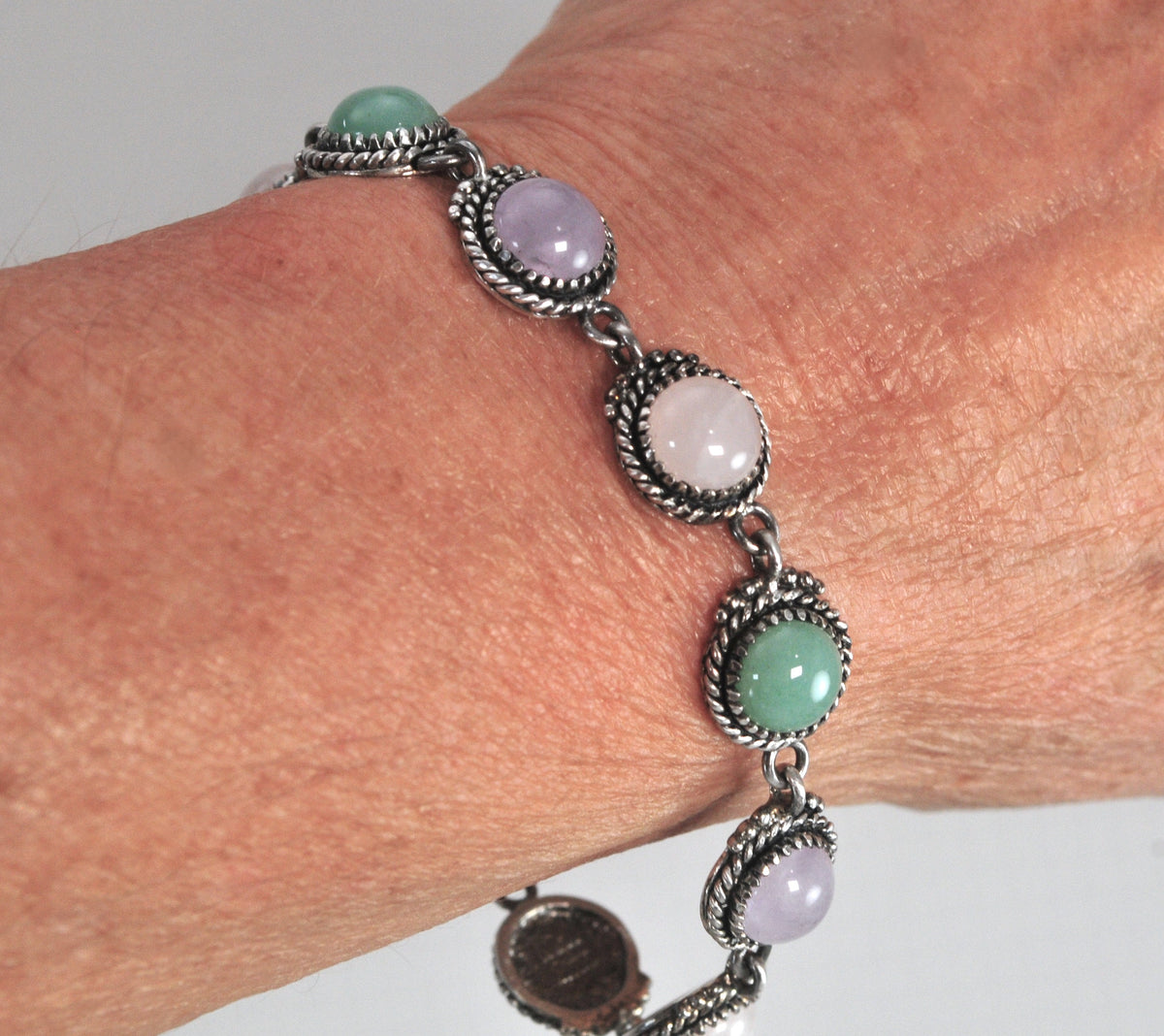 Carol Felley Sterling Silver Rose Quartz Jade Bracelet