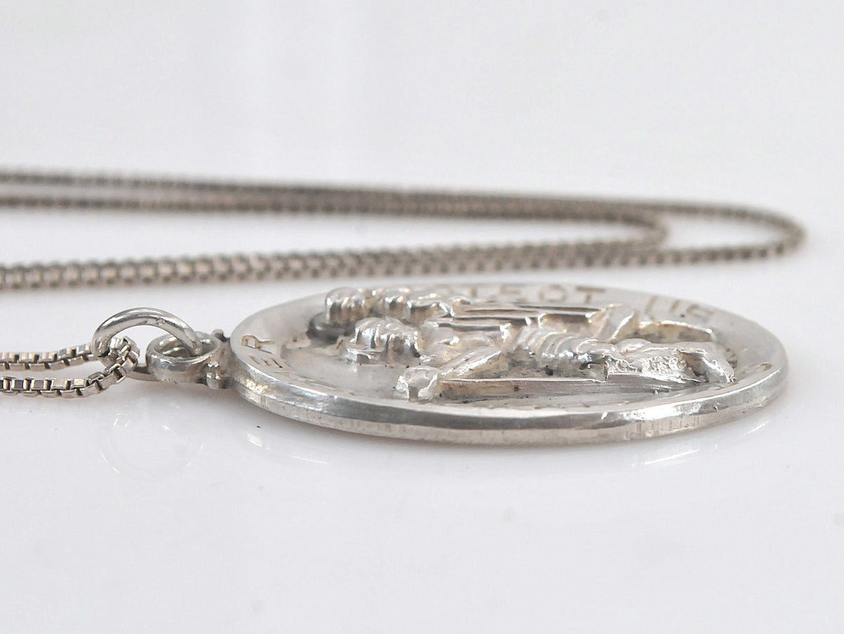 Vintage Sterling Silver Saint Christopher Medal Pendant Necklace