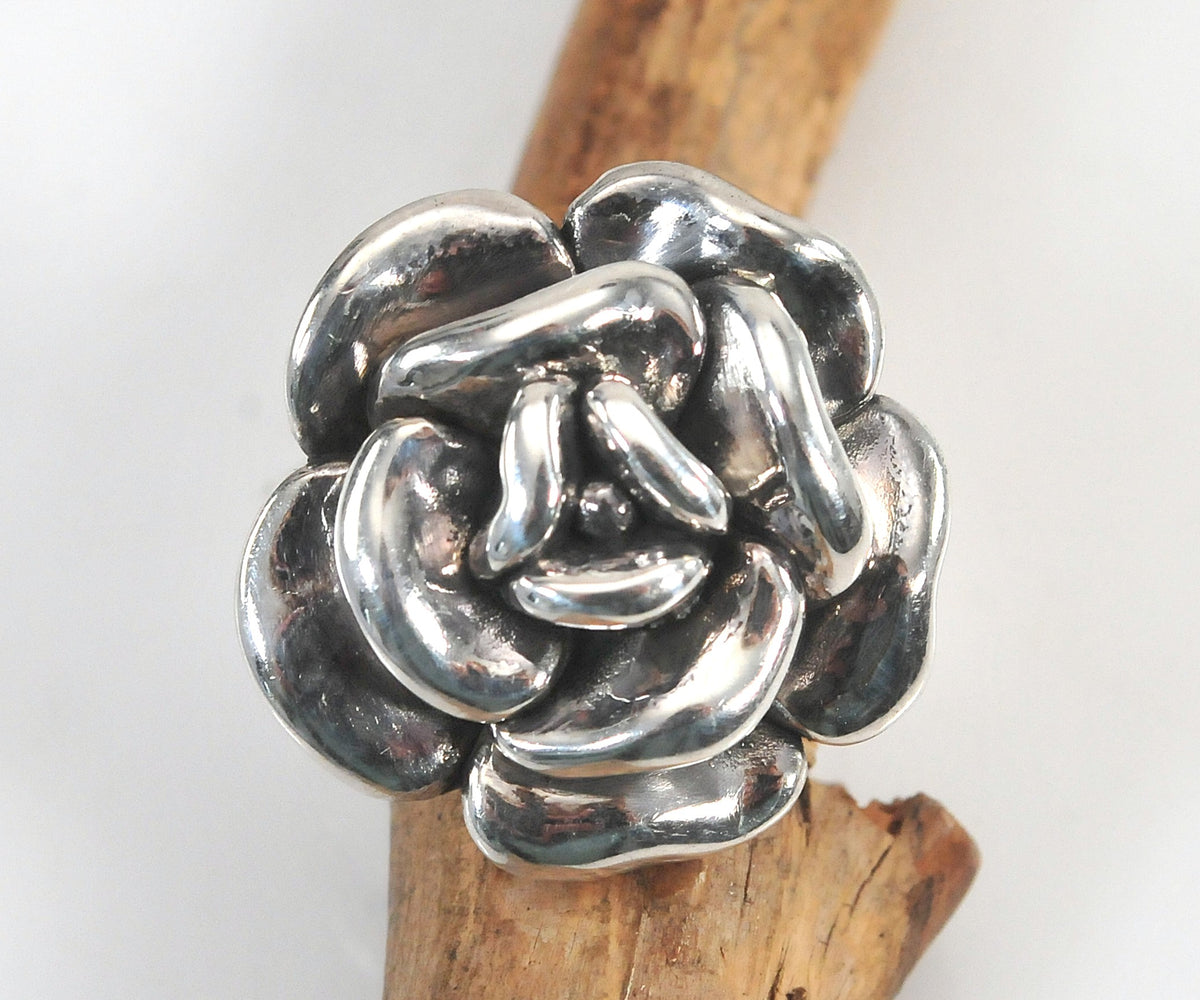 Vintage Sterling Silver Rose Flower Ring