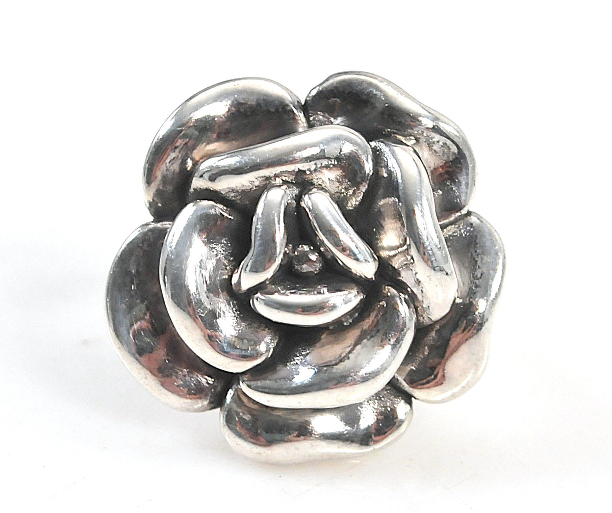 Vintage Sterling Silver Rose Flower Ring