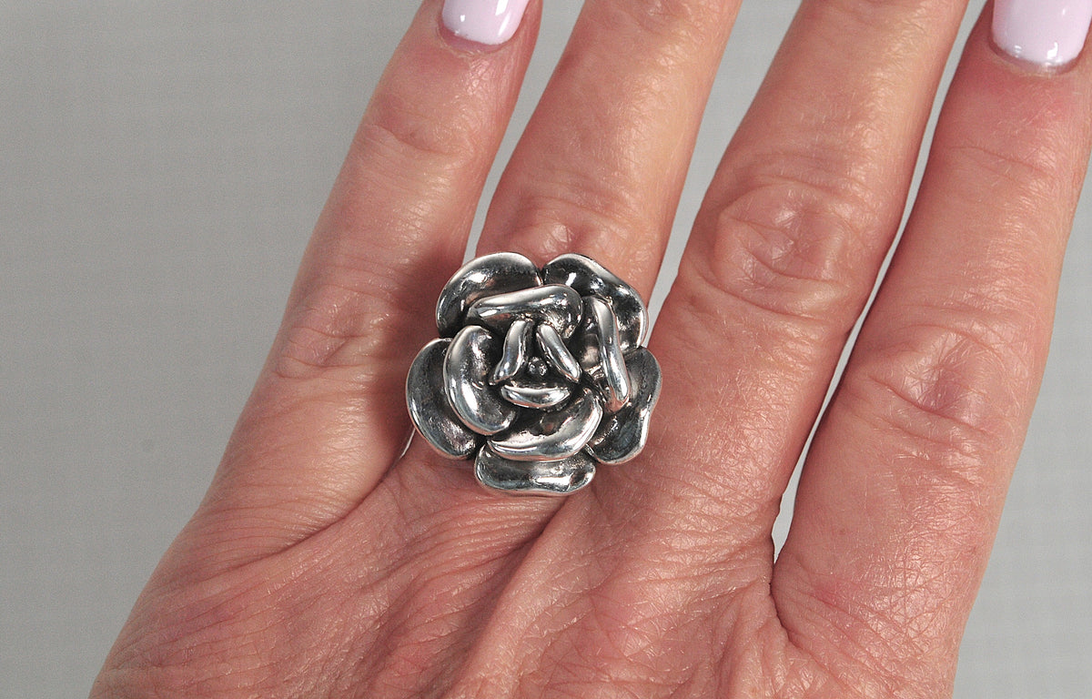 Vintage Sterling Silver Rose Flower Ring