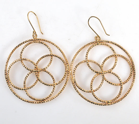 LARGE 14K Gold Geometric Circle Earrings