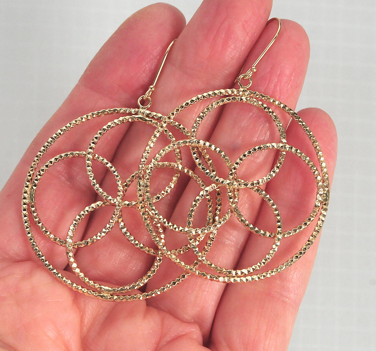 LARGE 14K Gold Geometric Hoop Earrings