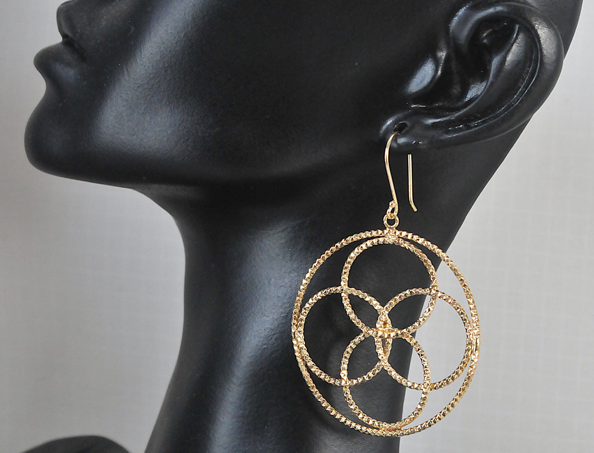 LARGE 14K Gold Geometric Hoop Earrings