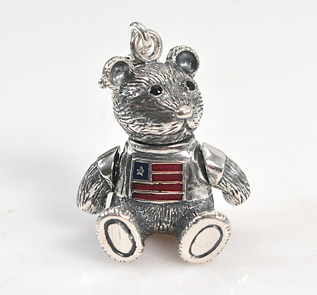 Sterling Silver Enamel Articulated Patriotic Bear Charm Pendant