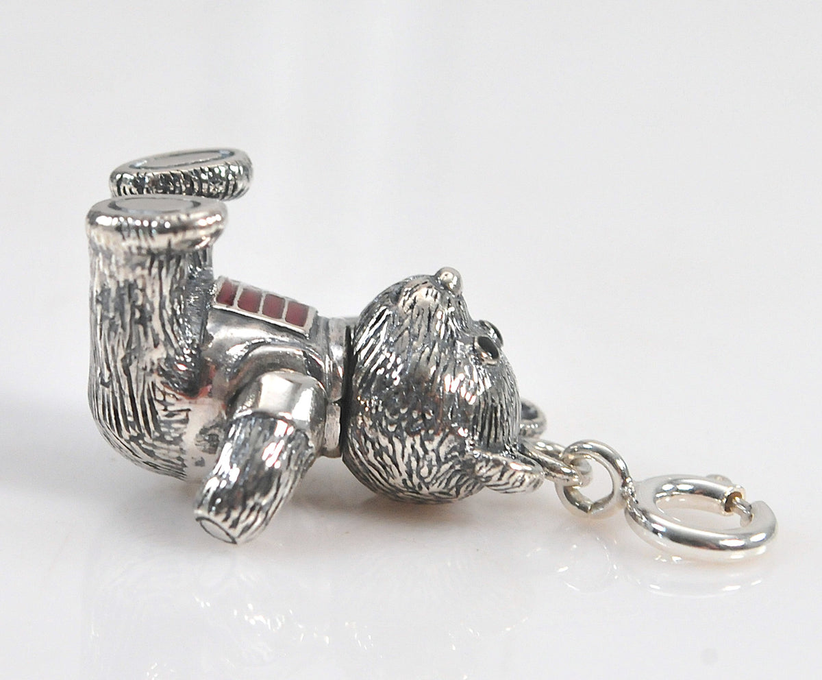 Sterling Silver Enamel Articulated Patriotic Bear Charm Pendant