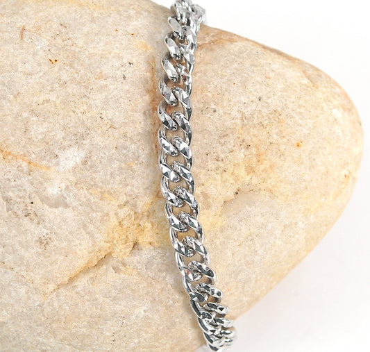 Heavy Sterling Silver Curb Chain Bracelet