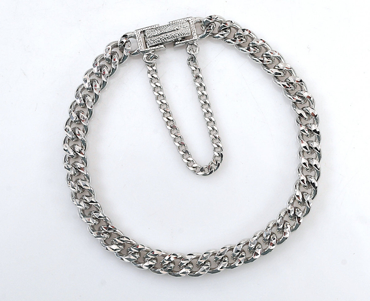 Heavy Sterling Silver Curb Chain Bracelet