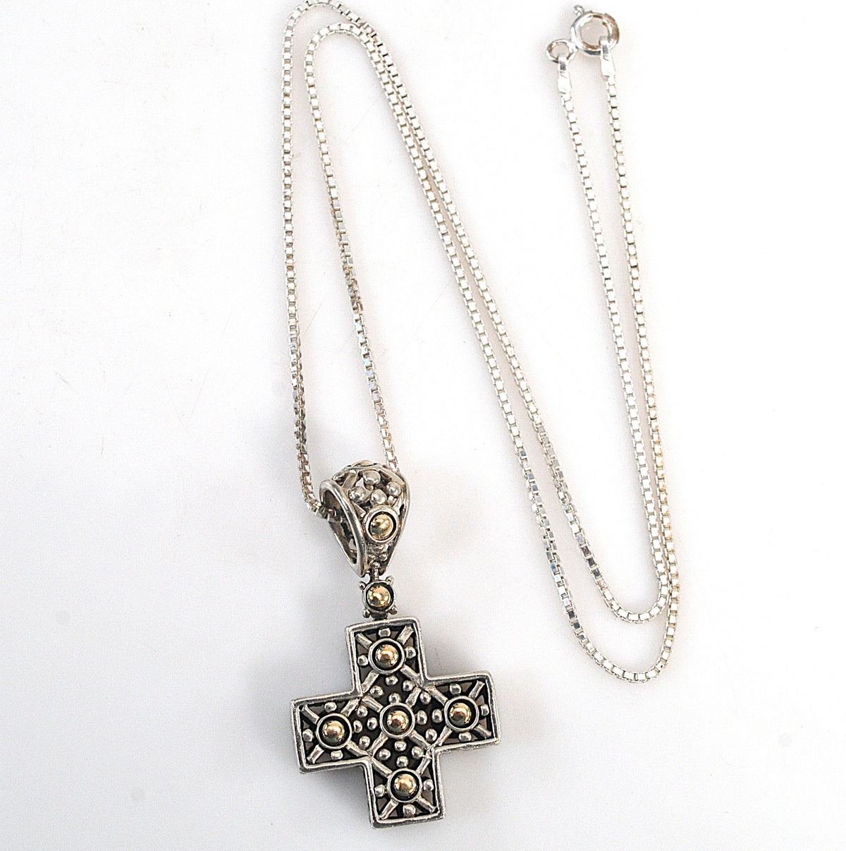 Vintage John Hardy Sterling Silver 18K Gold Cross Pendant Necklace