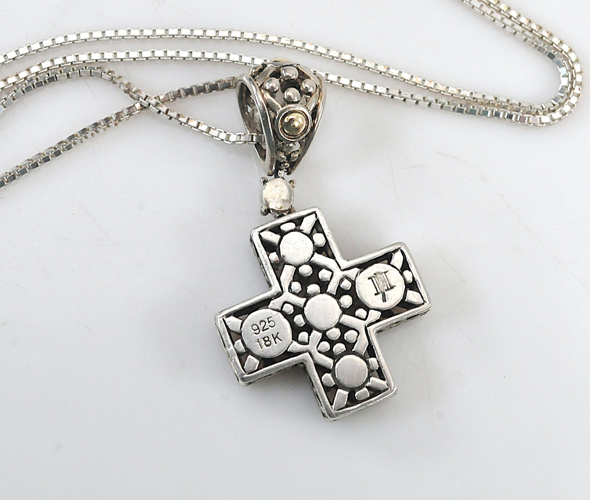 Vintage John Hardy Sterling Silver 18K Gold Cross Pendant Necklace
