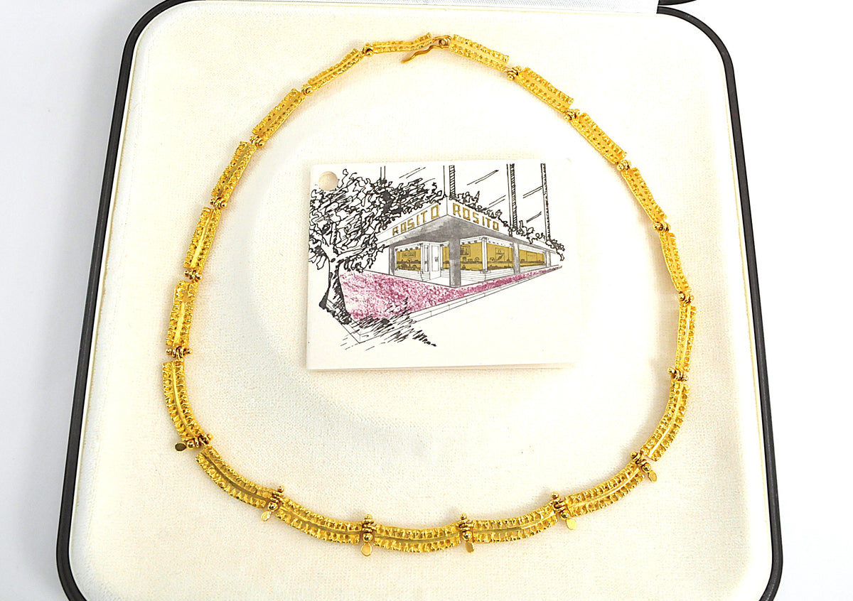 Vintage Leonardo Rosito 18K Yellow Gold Etruscan Revival Fringe Necklace | Archaeological Revival