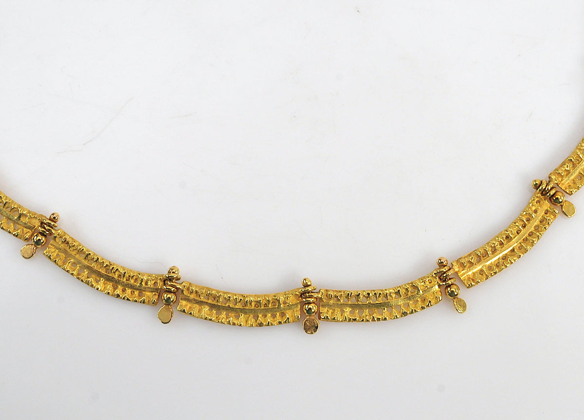 Vintage Leonardo Rosito 18K Yellow Gold Etruscan Revival Fringe Necklace | Archaeological Revival