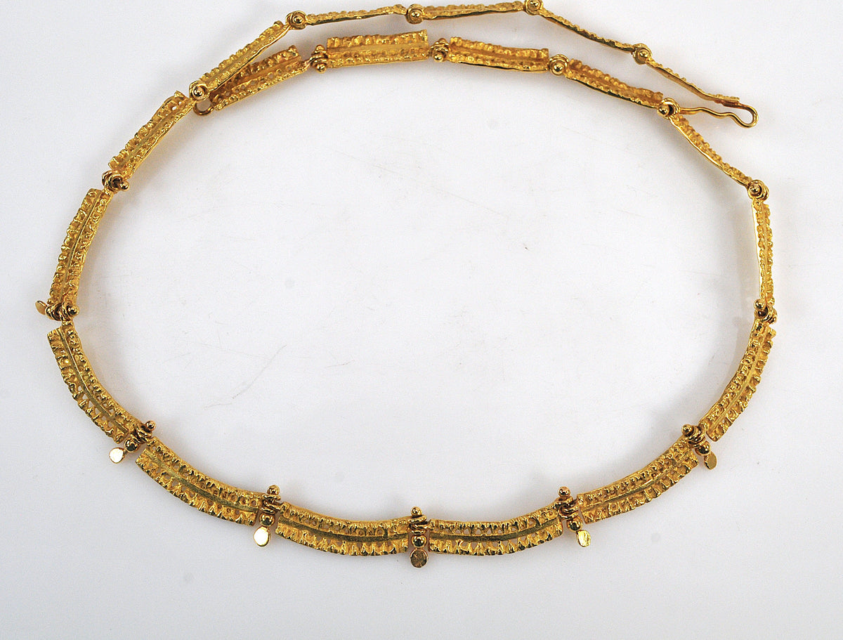 Vintage Leonardo Rosito 18K Yellow Gold Etruscan Revival Fringe Necklace | Archaeological Revival
