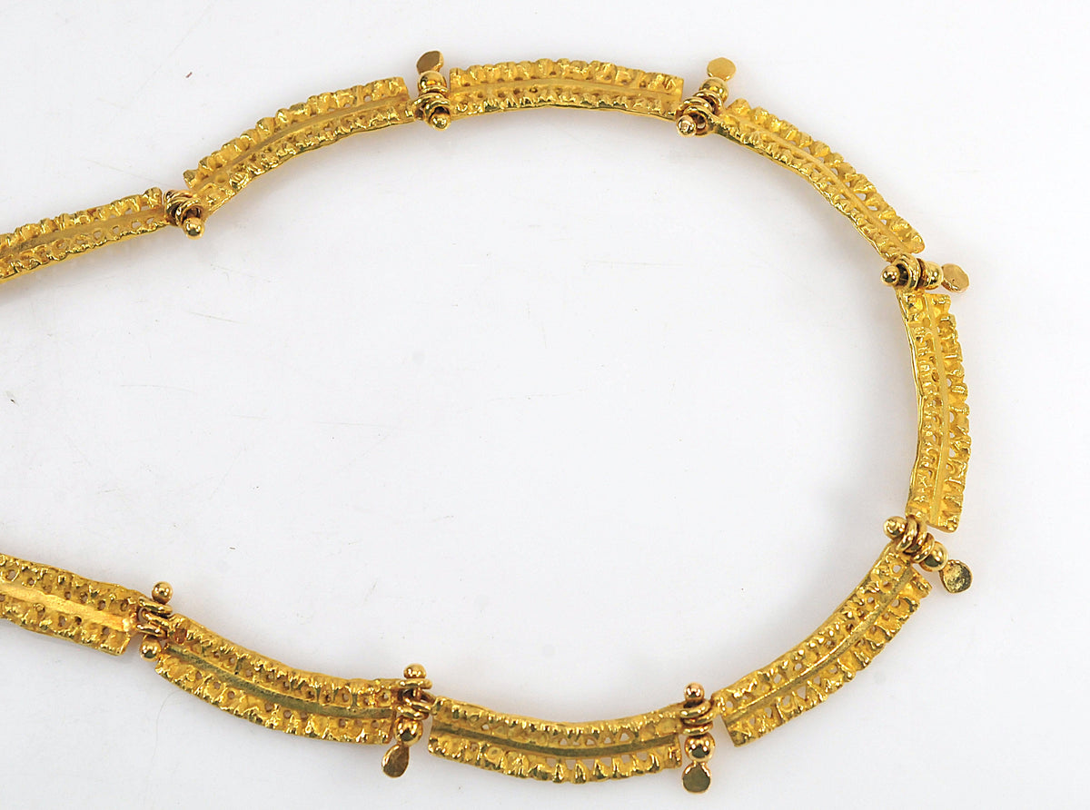Vintage Leonardo Rosito 18K Yellow Gold Etruscan Revival Fringe Necklace | Archaeological Revival