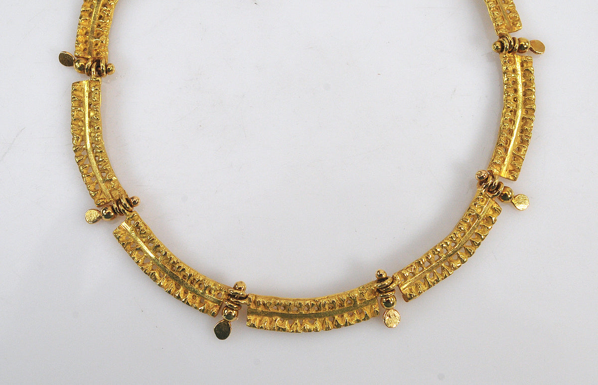 Vintage Leonardo Rosito 18K Yellow Gold Etruscan Revival Fringe Necklace | Archaeological Revival