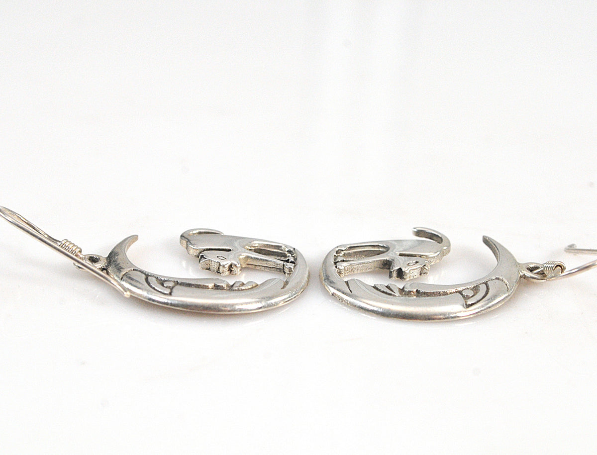 Sterling Silver Halloween Cat Moon Earrings