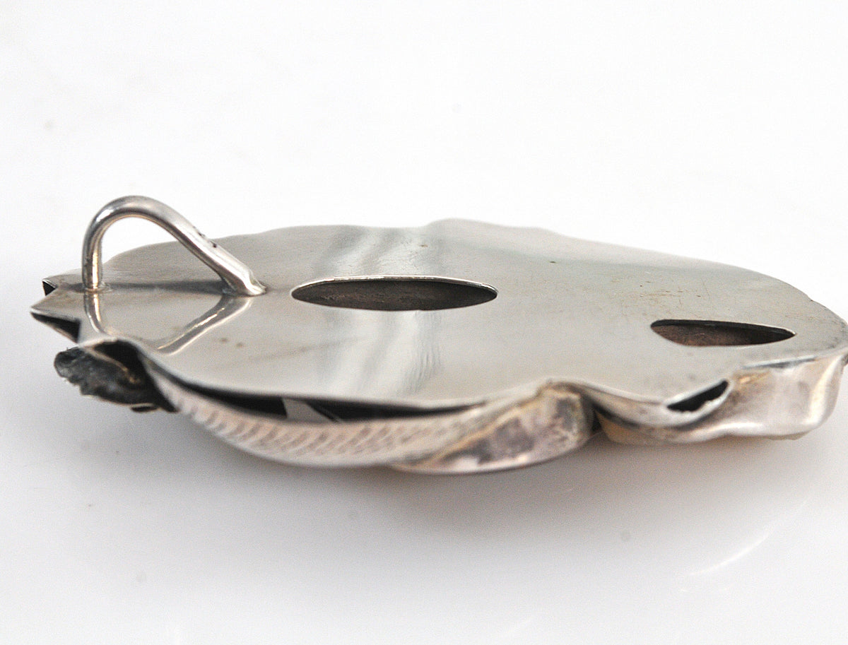 HUGE Sterling Silver Artisan Multi-Stone Floral Pendant