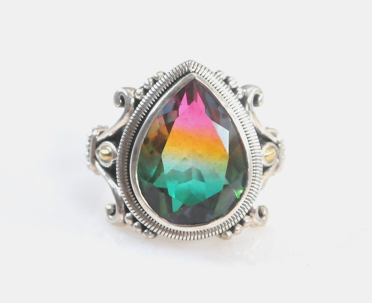 Sterling Silver Signed Watermelon Quartz Ring with 18K Gold Accents