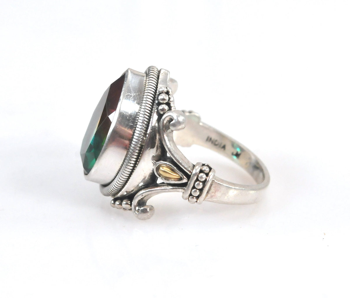 Sterling Silver Signed Watermelon Quartz Ring with 18K Gold Accents