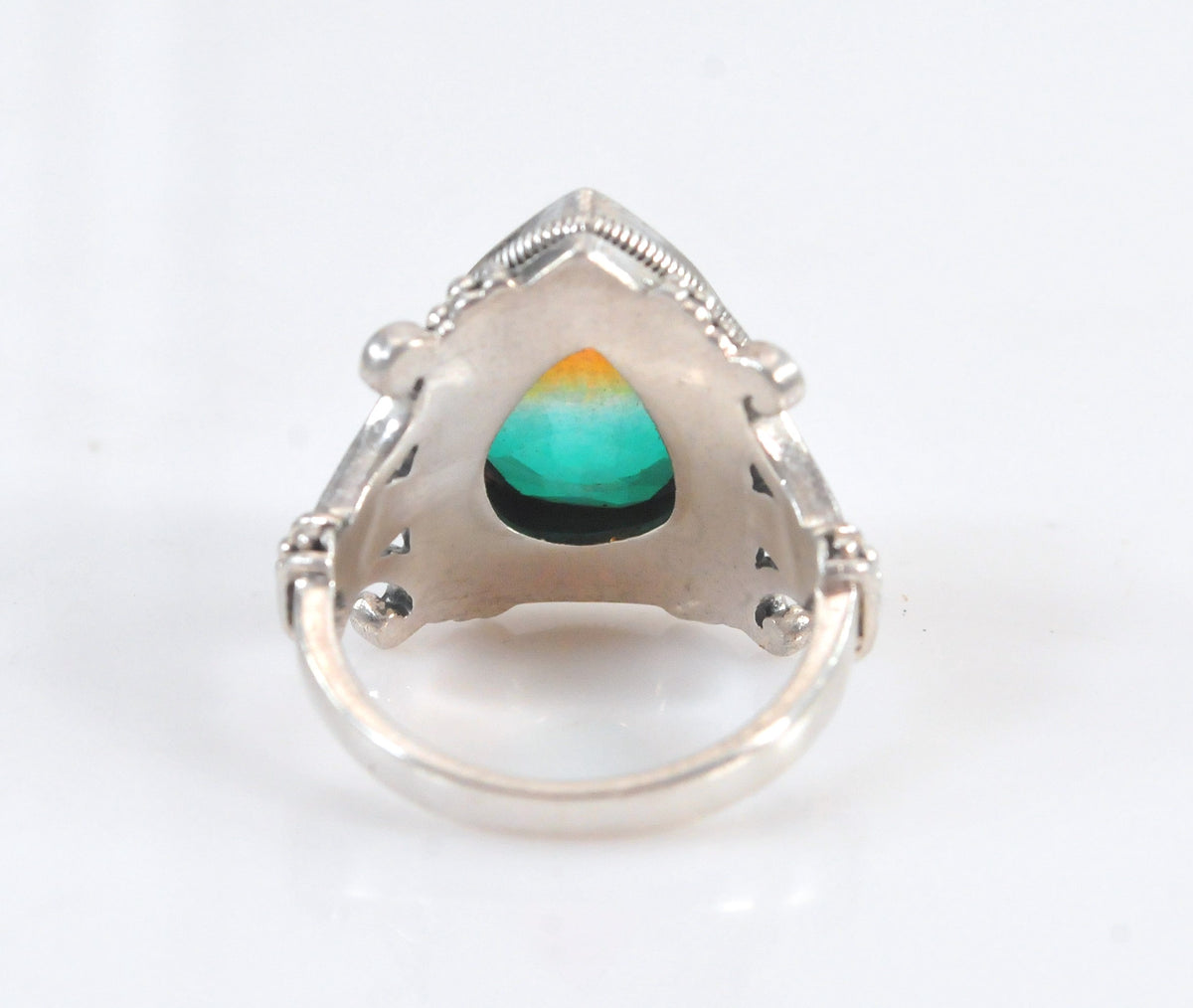 Sterling Silver Signed Watermelon Quartz Ring with 18K Gold Accents