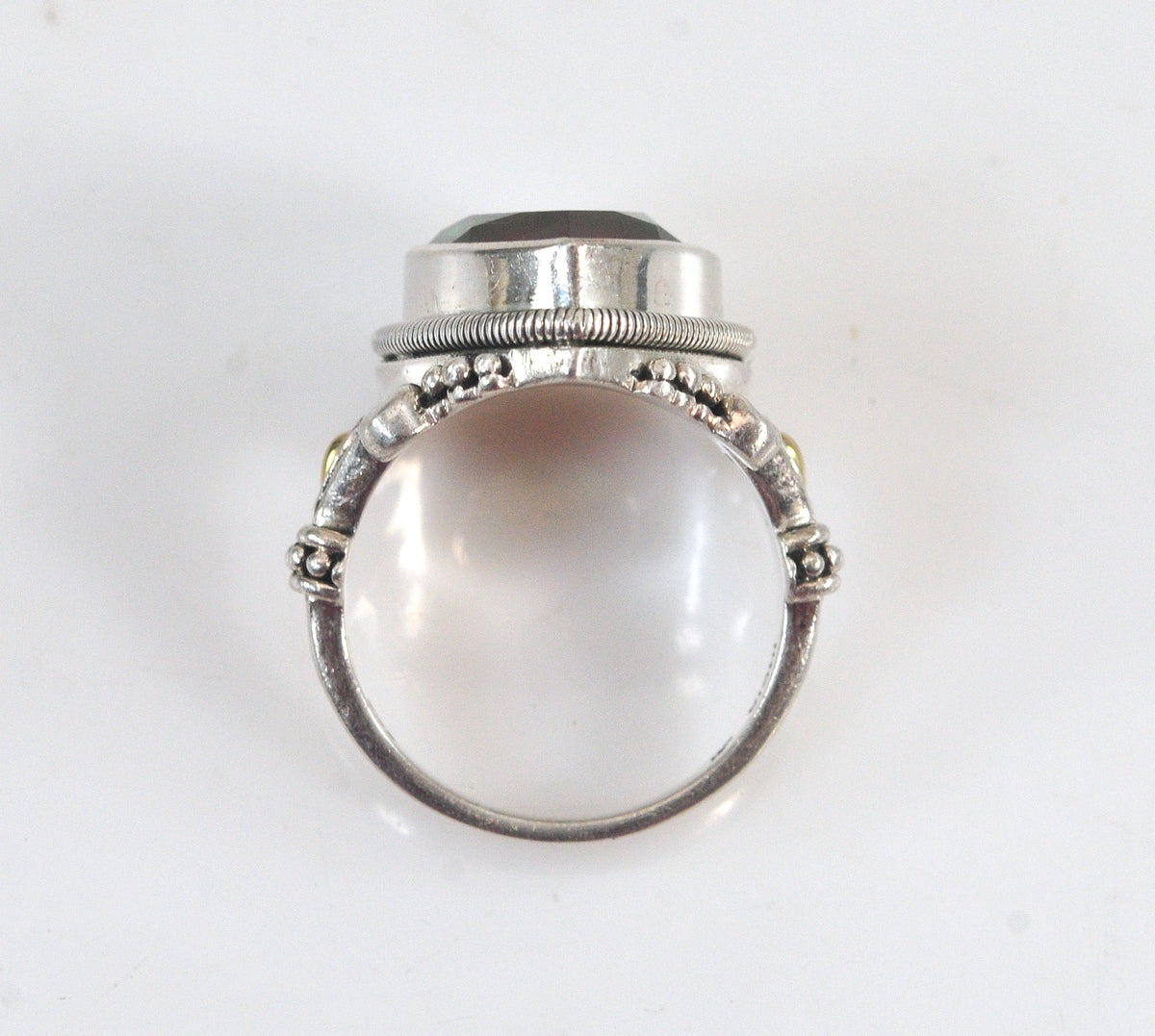 Sterling Silver Signed Watermelon Quartz Ring with 18K Gold Accents