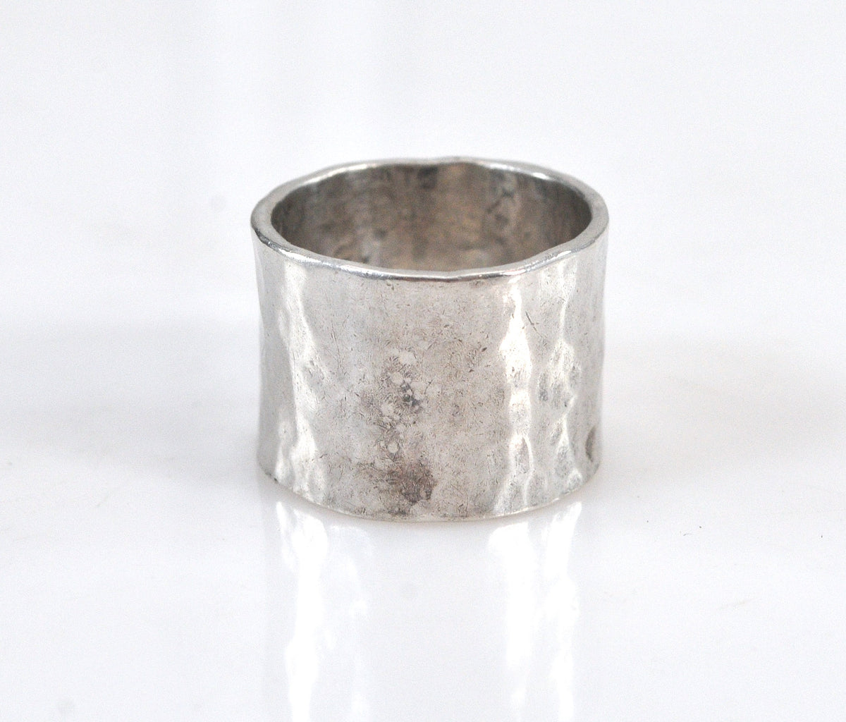 Wide Hammered Sterling Silver 14K Gold Cross Ring