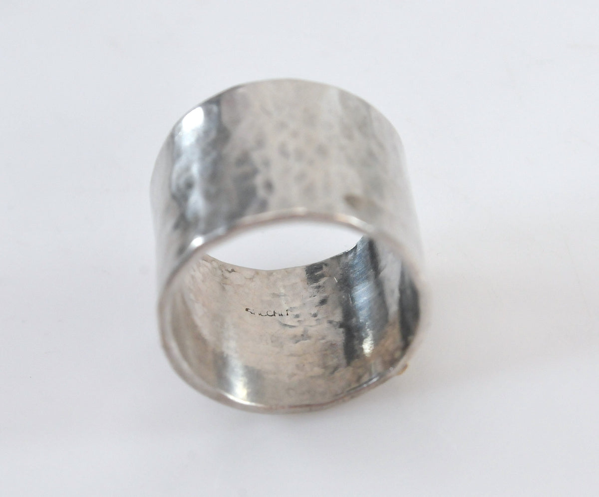 Wide Hammered Sterling Silver 14K Gold Cross Ring