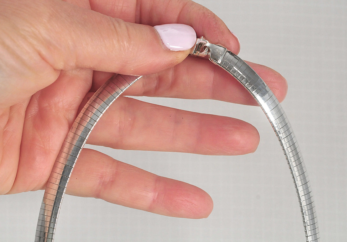 925 Italy Sterling Silver 7.5mm Omega Necklace