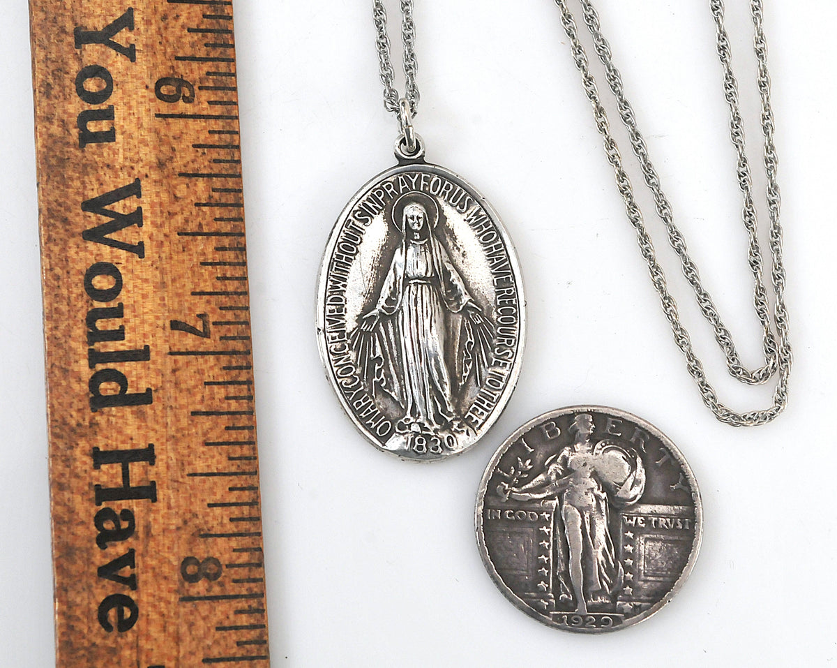 Vintage HMH Sterling Silver Large Miraculous Medal