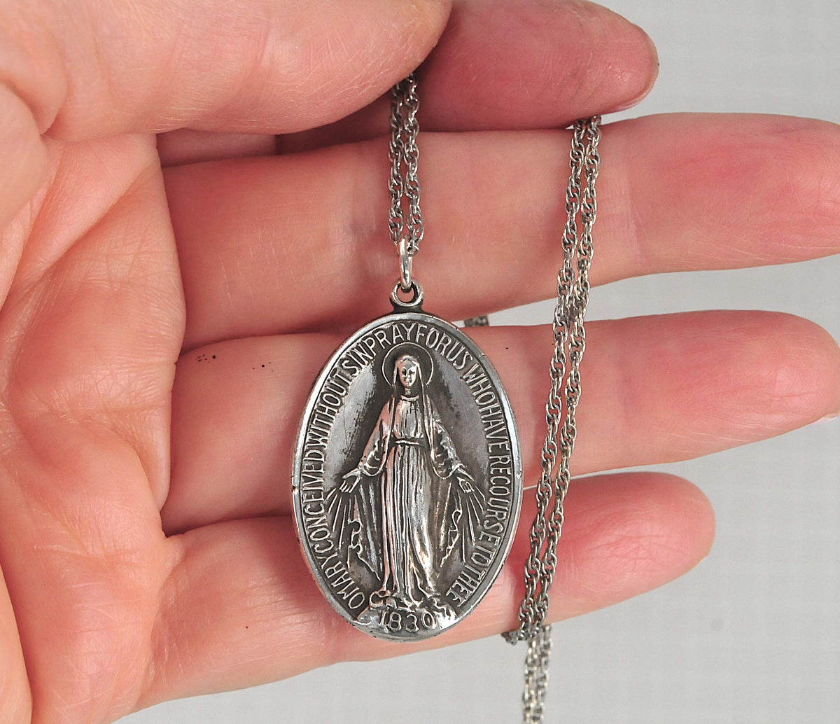 Vintage HMH Sterling Silver Large Miraculous Medal