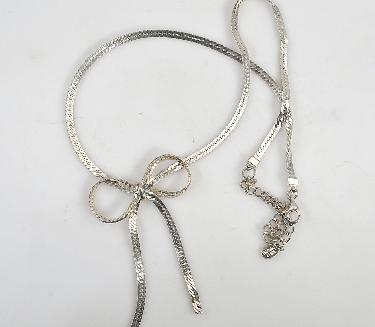 Adjustable Sterling Silver Herringbone Bow Necklace