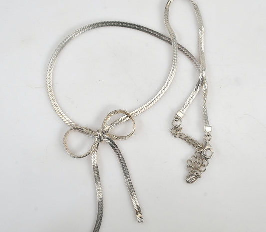Adjustable Sterling Silver Herringbone Bow Necklace