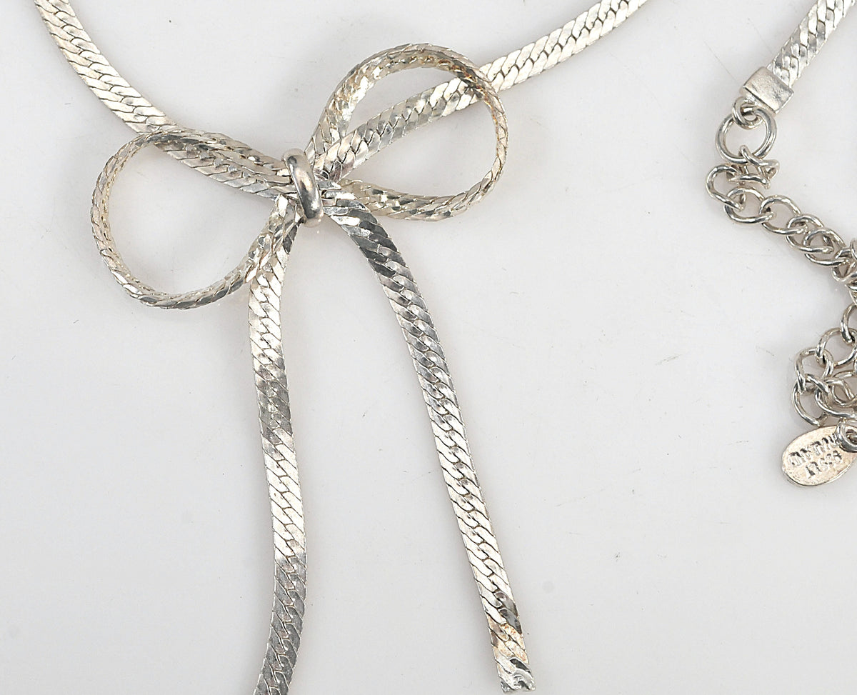 Adjustable Sterling Silver Herringbone Bow Necklace