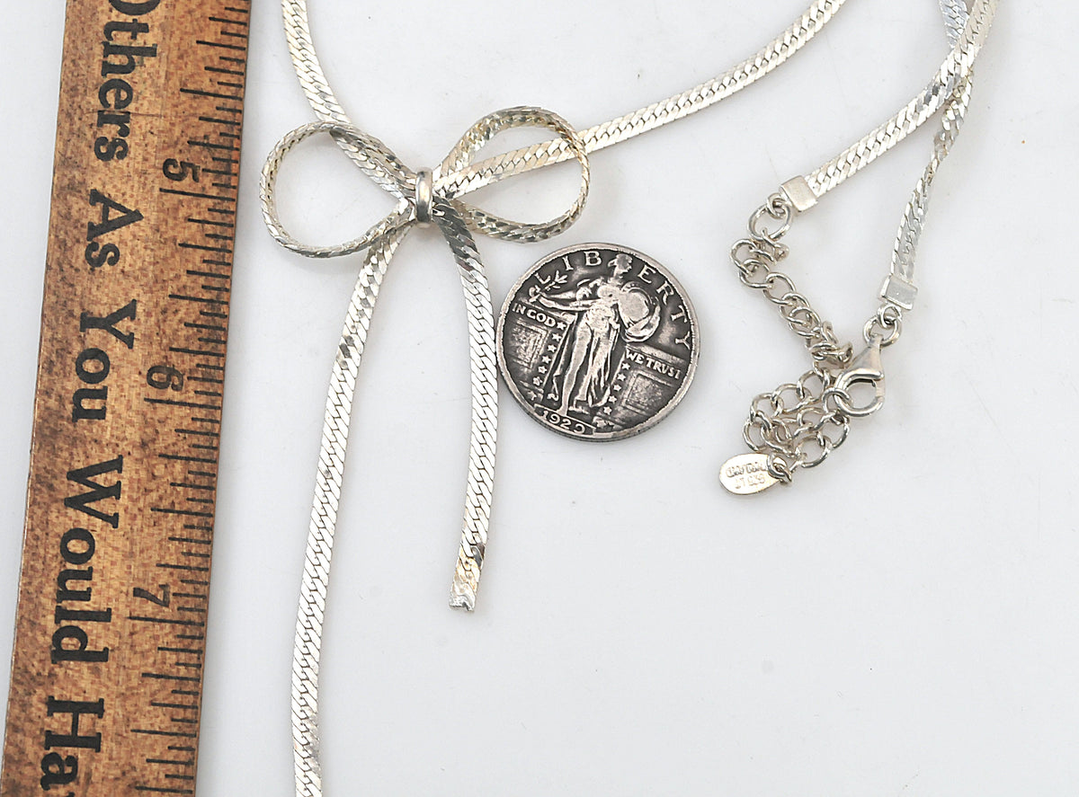 Adjustable Sterling Silver Herringbone Bow Necklace