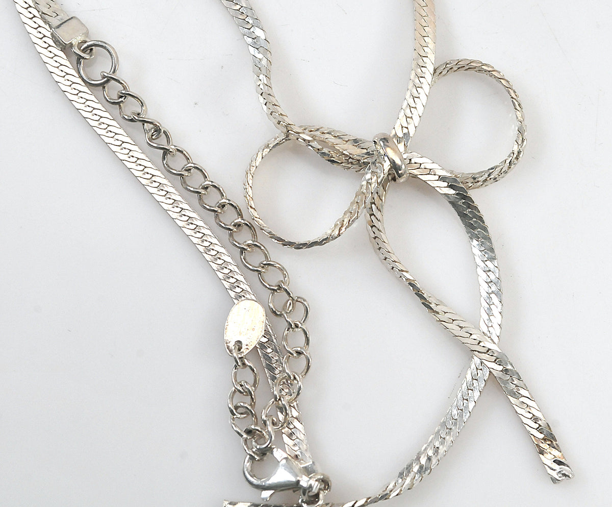 Adjustable Sterling Silver Herringbone Bow Necklace