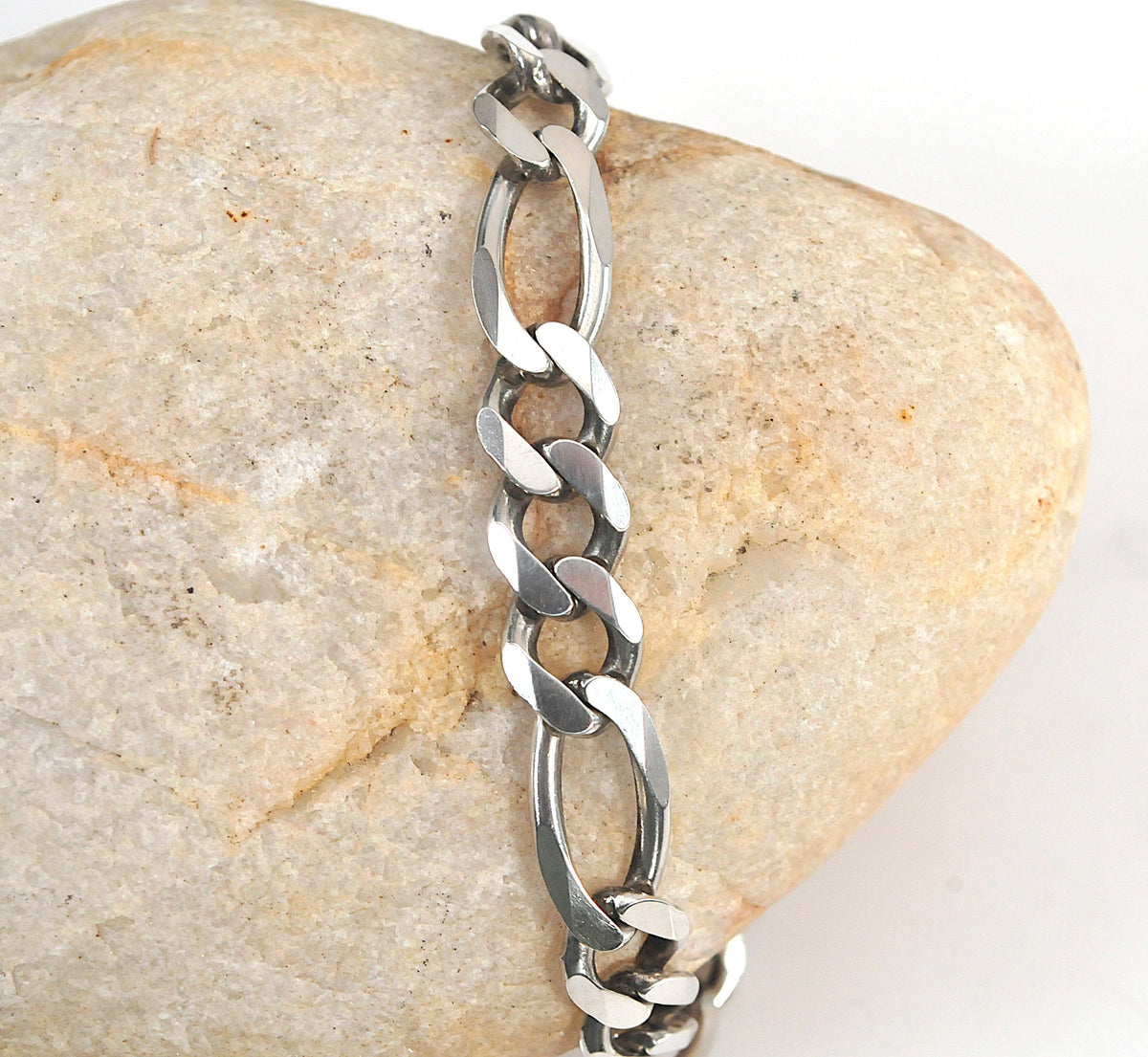 Sterling Silver 8.5mm Figaro Bracelet | 925 Italy Chain Bracelet