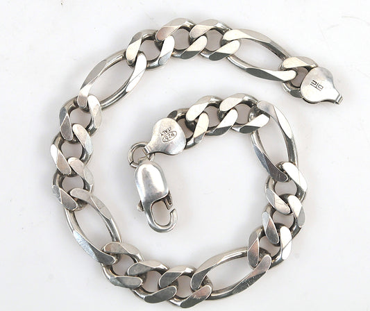 Sterling Silver 8.5mm Figaro Bracelet | 925 Italy Chain Bracelet