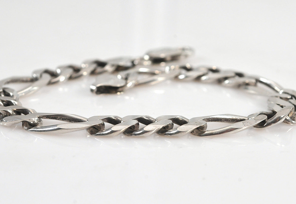 Sterling Silver 8.5mm Figaro Bracelet | 925 Italy Chain Bracelet