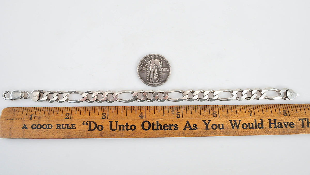 Sterling Silver 8.5mm Figaro Bracelet | 925 Italy Chain Bracelet