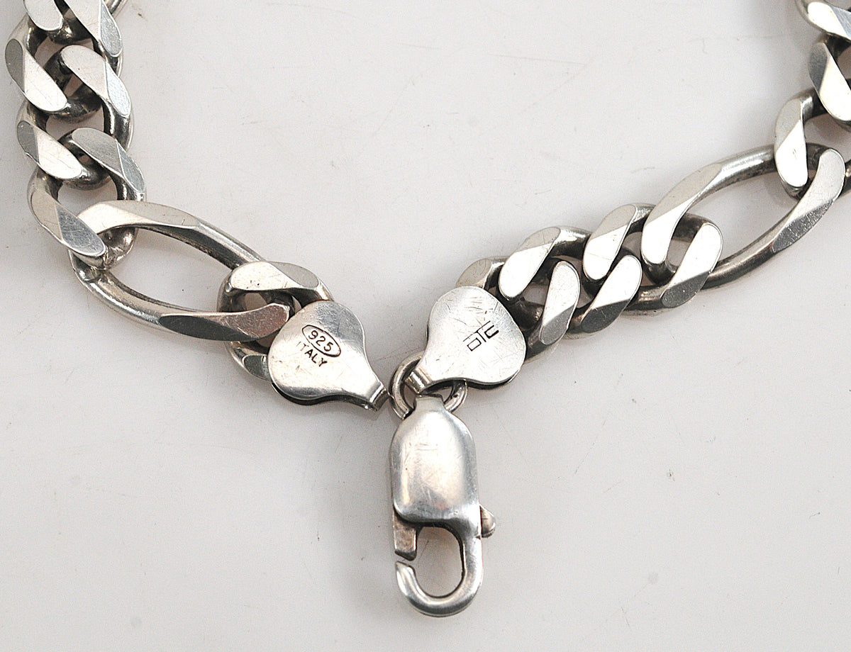Sterling Silver 8.5mm Figaro Bracelet | 925 Italy Chain Bracelet