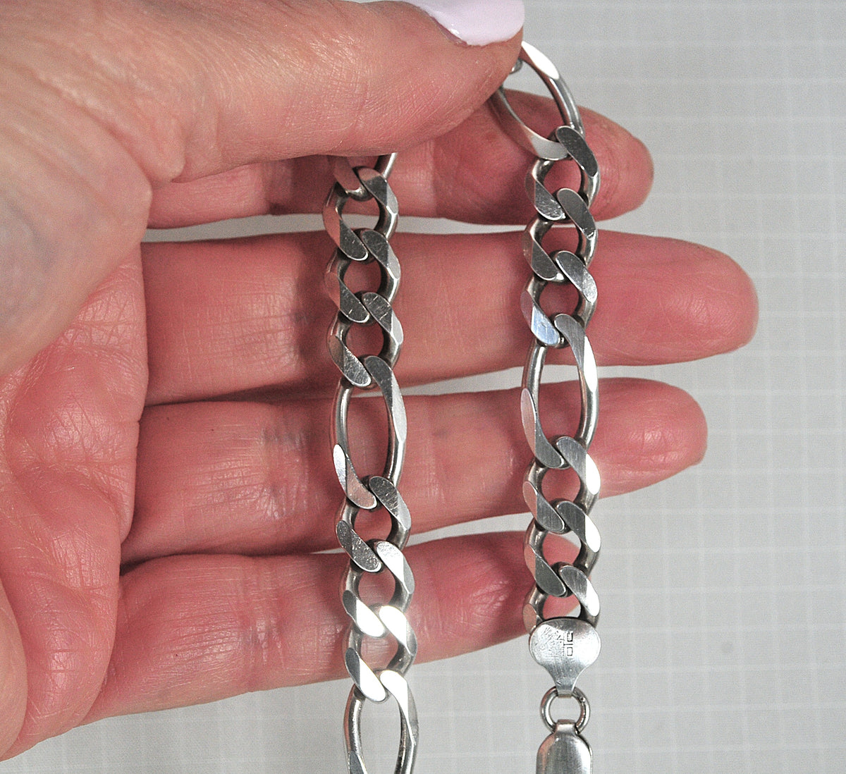 Sterling Silver 8.5mm Figaro Bracelet | 925 Italy Chain Bracelet